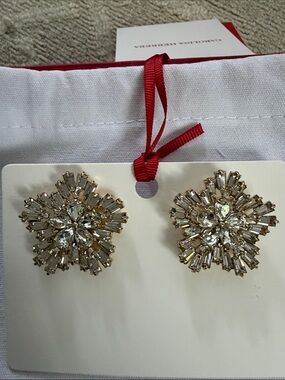 Carolina Herrera Sparkling Crystal Snowflake Earrings - NWT